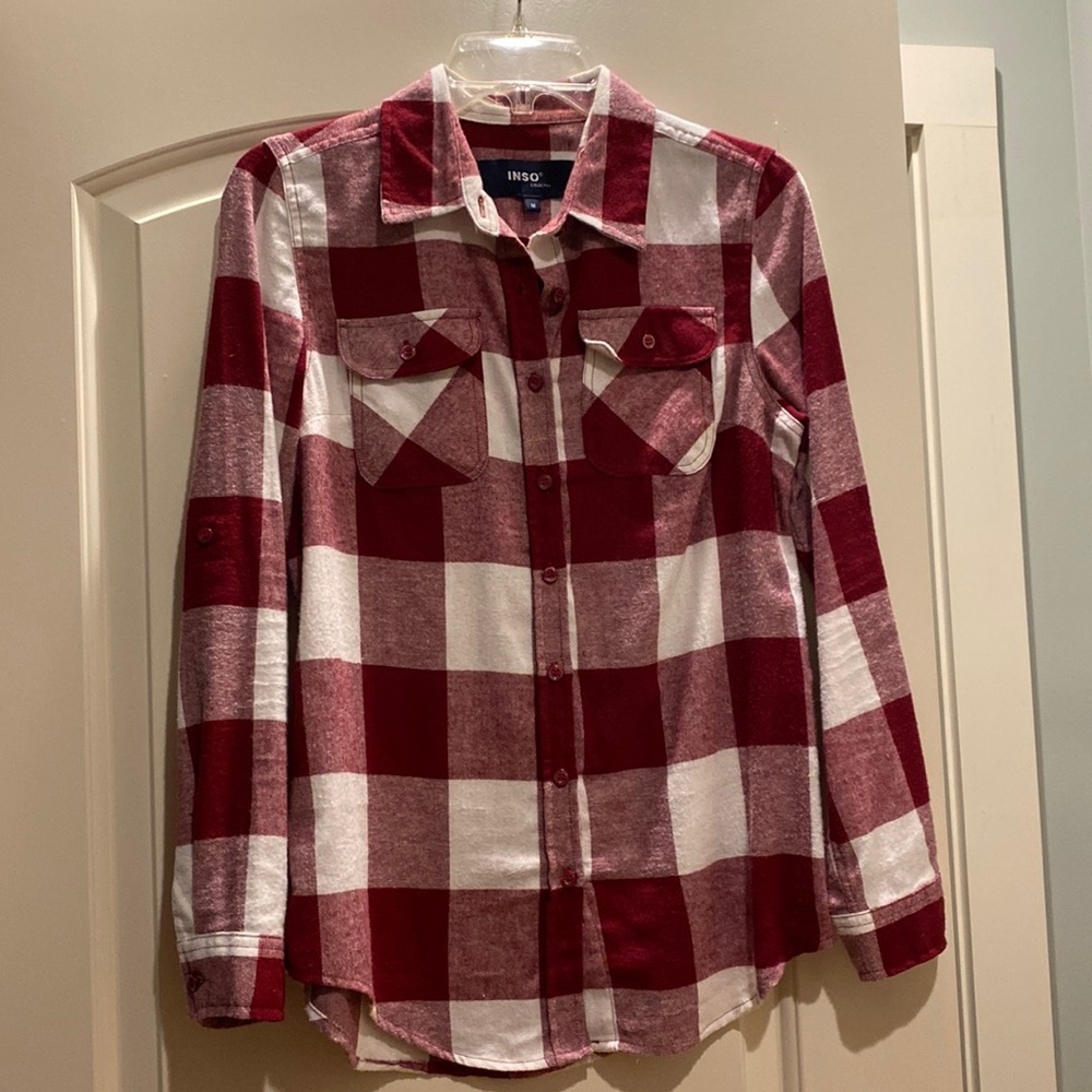 Plaid shirt. Red and white. Womens Size M.